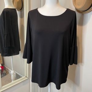 Ellen Tracy Black Lightweight Bell-Sleeved Top - L